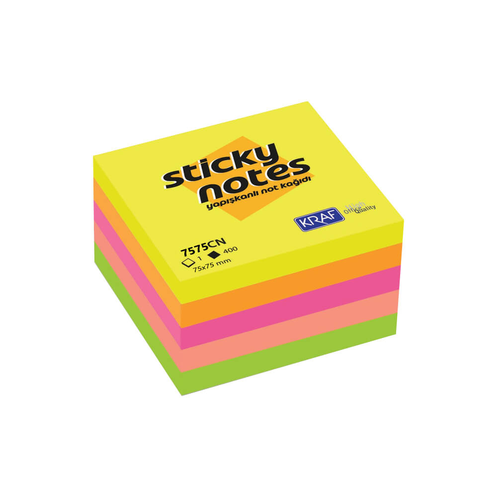 Kraf Yapışkanlı Not Kağıdı Küp 75x75 mm 400 Yaprak Neon