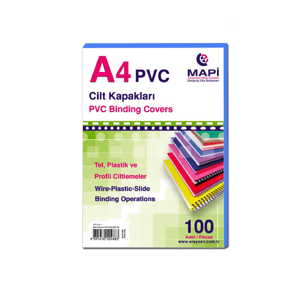 Mapi Cilt Kapağı PVC 160 Mic Opak Mavi A4 100'lü 