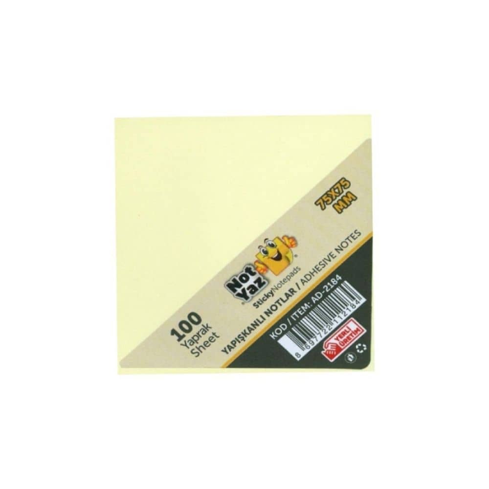 Notyaz Yapışkanlı Not Kağıdı 75x75 mm Sarı 100 Yaprak